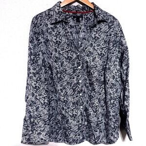 Tommy Hilfiger Paisley Women's Shirt‎ Floral Lace Print Blouse Navy SZ 20 2X